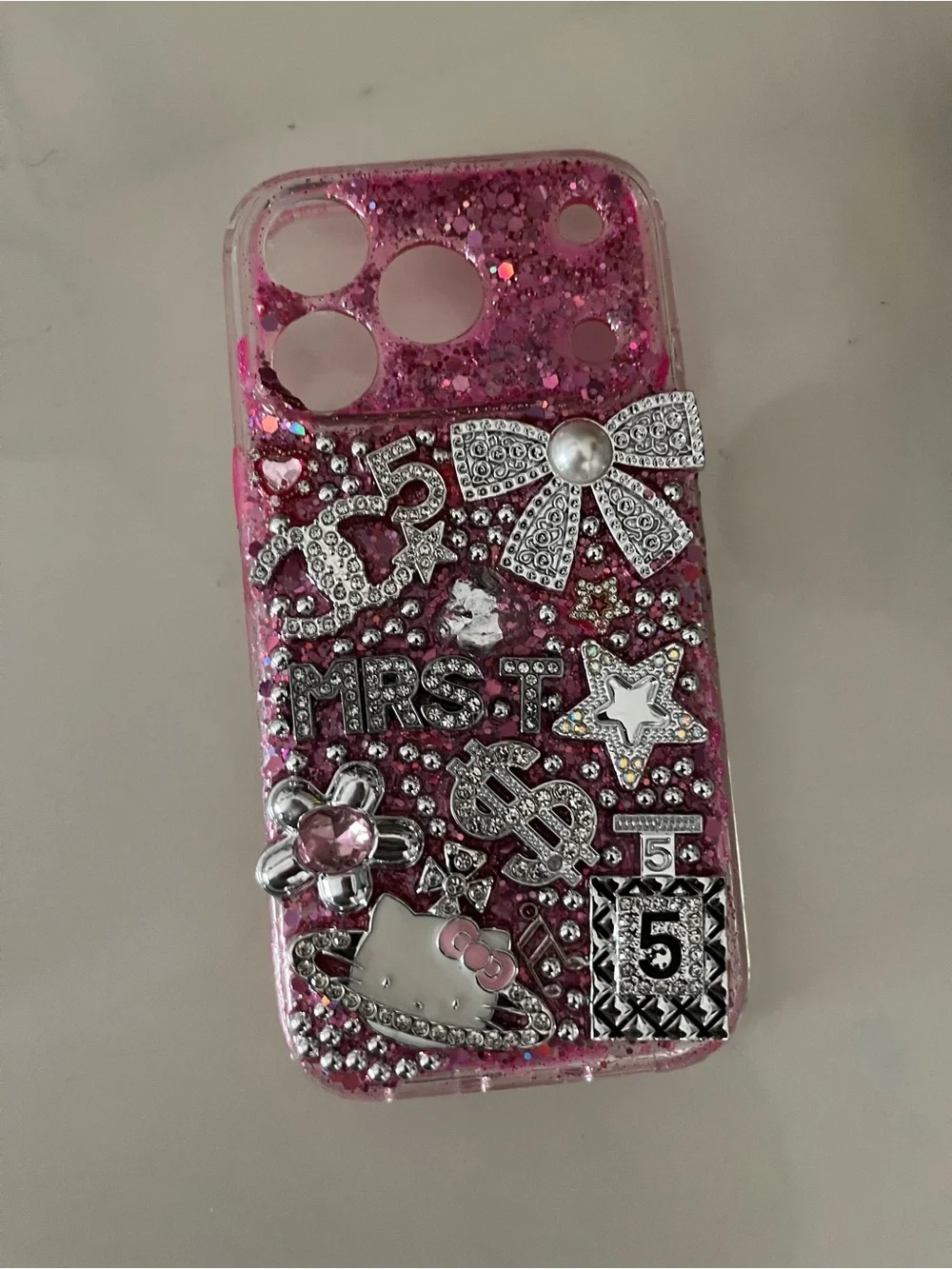 Apple Blue Glitter Deco Phone Case with Music & Game Charms